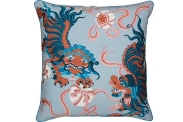 GUO PEI | LION DANCE BLUE CUSHION