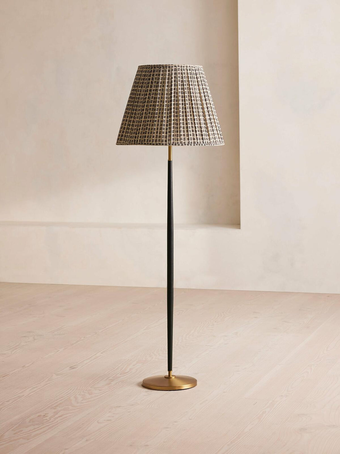 BECKETT LEATHER FLOOR LAMP | PATTERNED SHADE