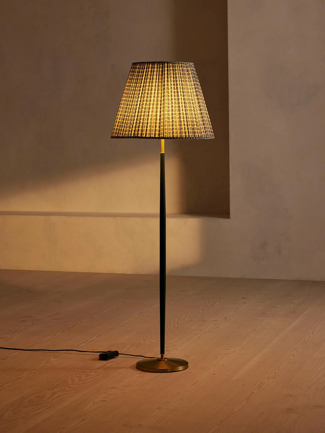 BECKETT LEATHER FLOOR LAMP | PATTERNED SHADE