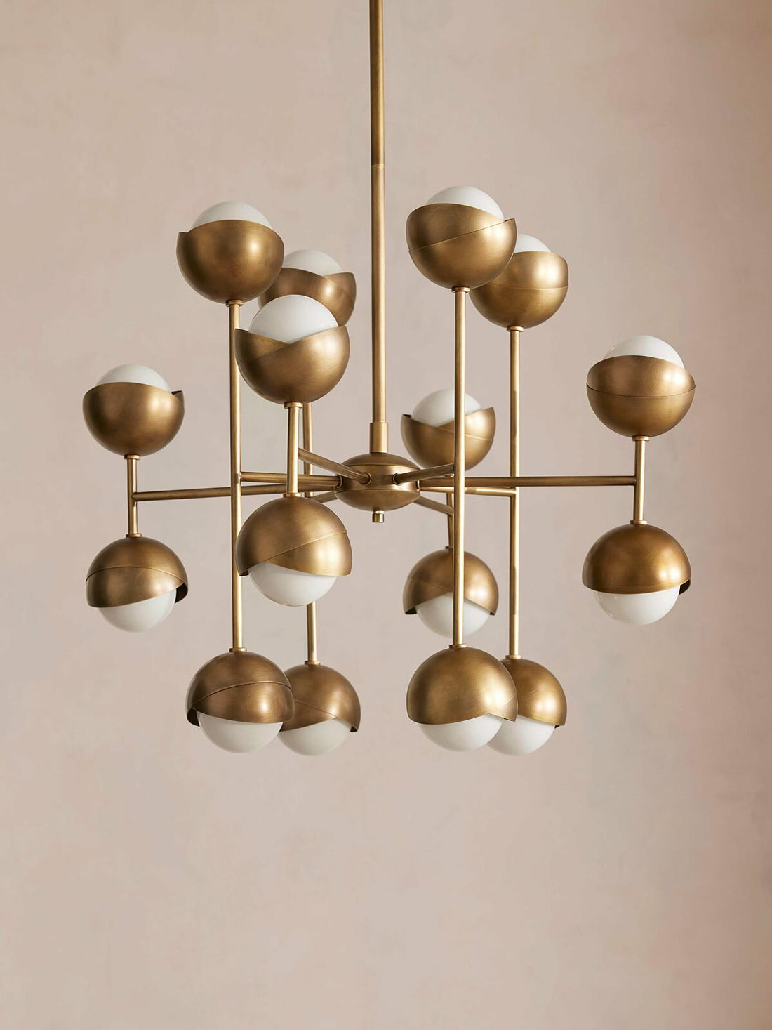 Seed Chandelier by Soho Home. Cluster of bisected orbs in hand-applied patinated brass. Inspired by Soho House.