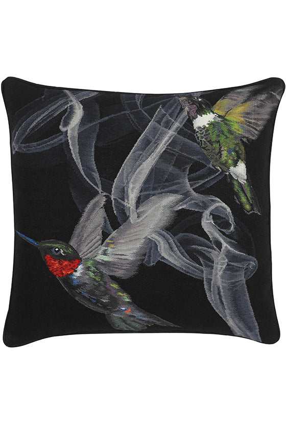 Alexander McQueen Hummingbird Silk Wool Cushion Black