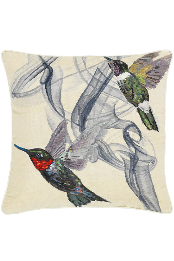 Alexander McQueen Hummingbird Silk Wool Cushion Ivory